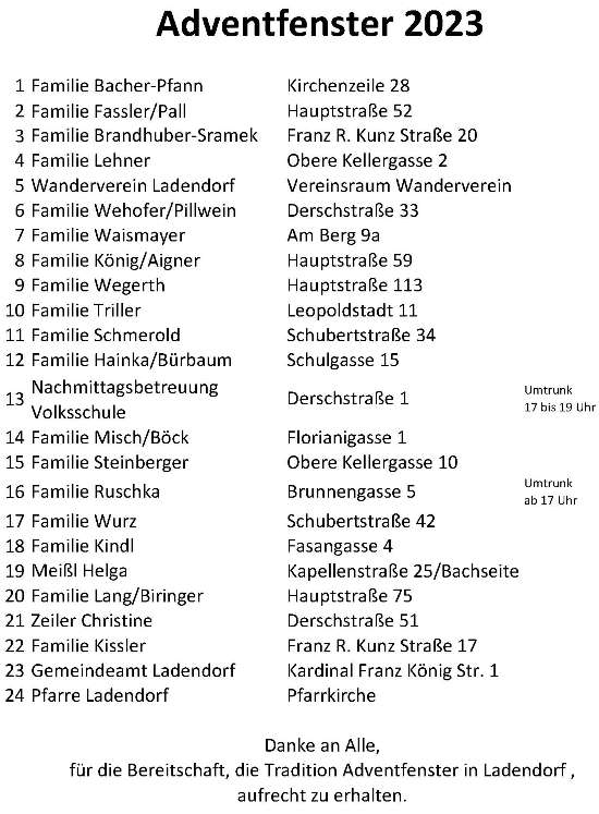 Adventfenster Ladendorf Marktgemeinde Ladendorf